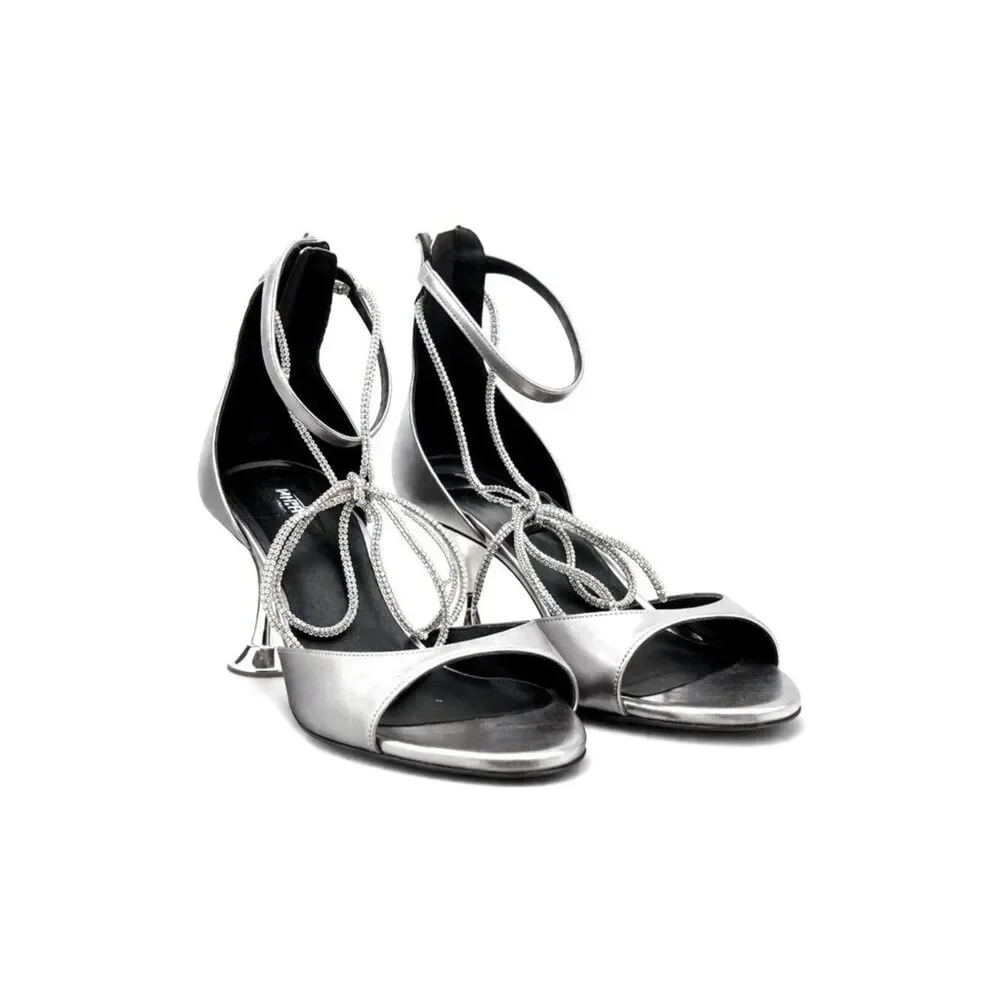 ROCHAS Embellished Icon 60mm Cromo Napa Liberty Crystal Tie Sandals EU 38.5